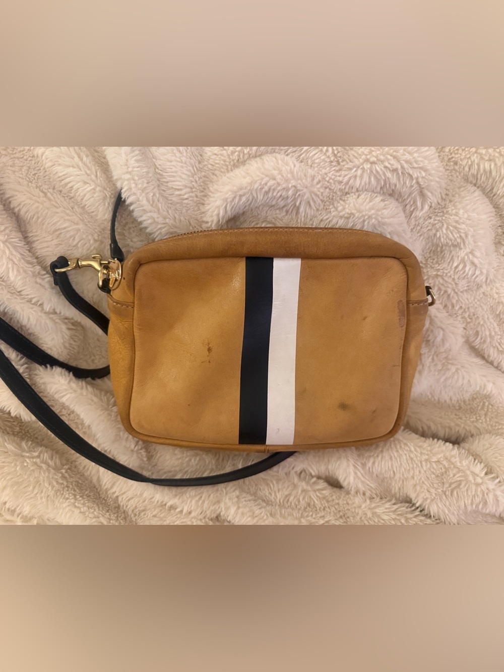 Clare V Suede Midi Sac with Black & White Stripe